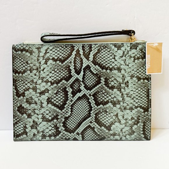 Michael Kors Jet Set Travel XL Clutch Wristlet Embossed Leather Pale Jade Multi - Picture 2 of 9